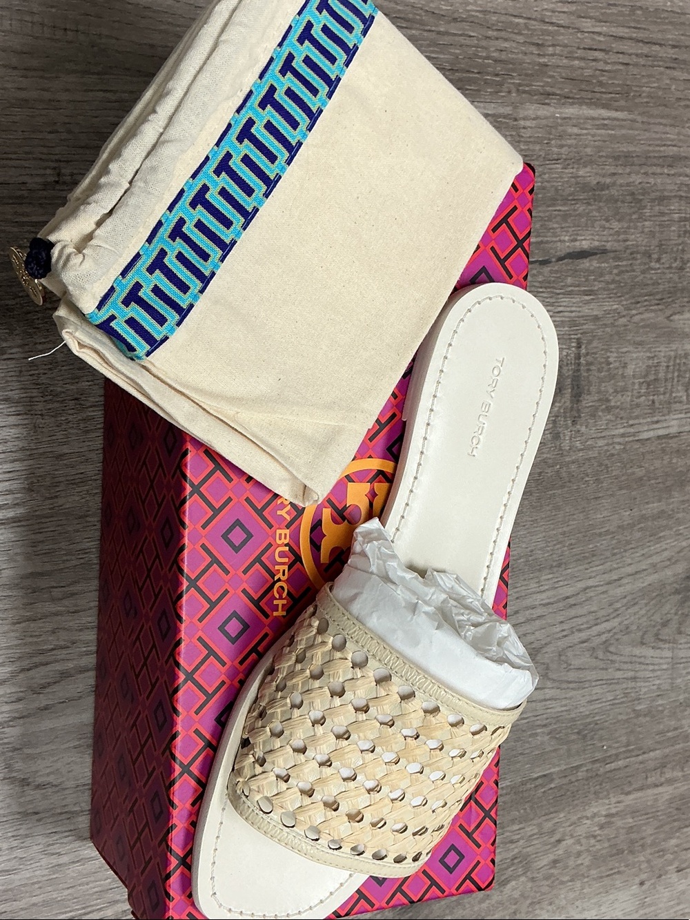 Tory Burch Cream Woven Slide Mule